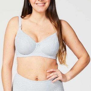 Cake Maternity 34K US 34H UK Frosted Parfait Lace Nursing Bra - Grey Blue
